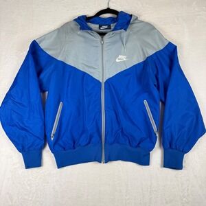 VTG 90s Nike Windbreaker Jacket Blue Gray Full Zip Hooded Lightweight Men's L